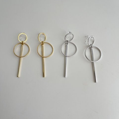 W circle long stick earring | 2color