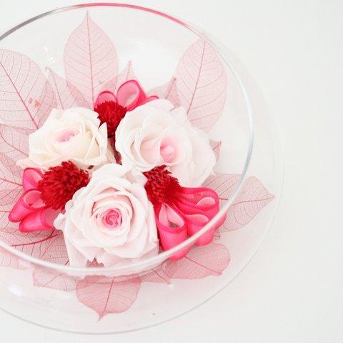 バラの白×ピンク　グラスアレンジメント