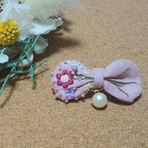 刺繍バレッタ (pink bouquet)