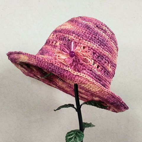 【OUTLET⤵】👒和紙100％段染め・折りたためる帽子✦ピンク系