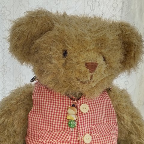 アラシャンくまちゃん満天天珠に玉乗りペンダントトップ  Charm of Crystal Teddy on Dzi beads, amulet