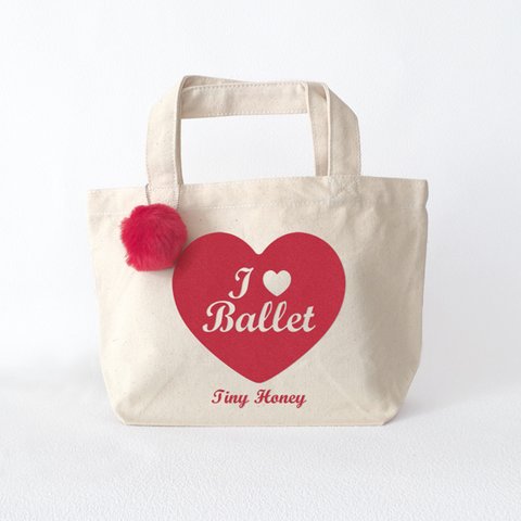 ふわもこプリント【名入れ】I ♥ Ballet　トートバッグ　S　"CANVAS×RED"　バレエバッグ