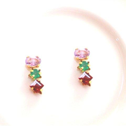 - midori to murasaki - Amethyst & Emerald & Garnet Earrings