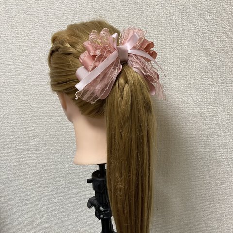 220622 ラブリープリンセスリボンのヘアリボンポニーフック　ピンク系