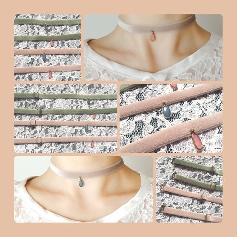 🛒SALE｛金アレ対応｝  bijou choker / velvet beige