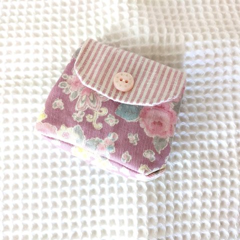 紫花柄×ピンクストライプ　ミニミニポーチ