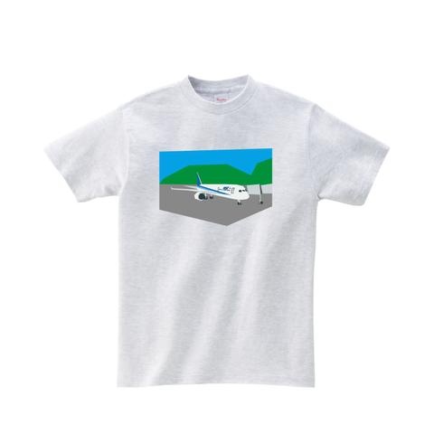 乗り物Tシャツ-飛行場の飛行機（アッシュ）