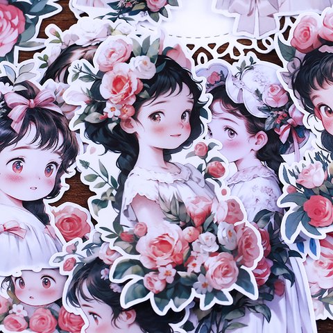 PVC半透明♡バラ お花　薔薇　可愛い女の子♡フレークシール