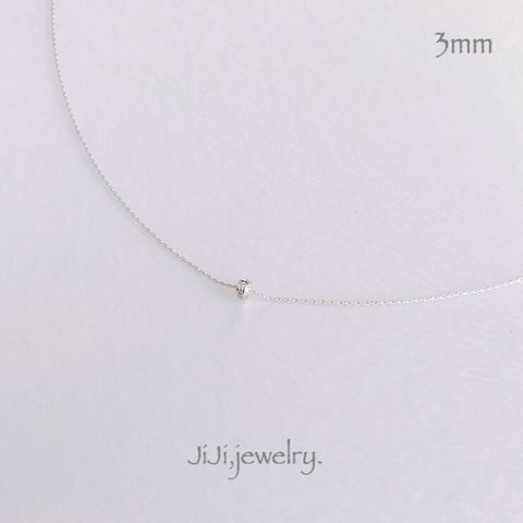 一粒ロンデル/3mm/SWAROVSKI/シンプル華奢ネックレス/シルバーカラー