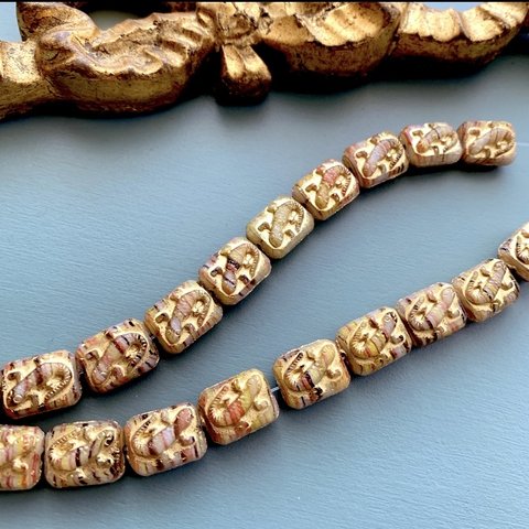 【2コセット】JIRI＊IVANA#czech beads#チェコビーズ　lizard🦎12✖️10㍉ irregular stripe ocre/ bronze