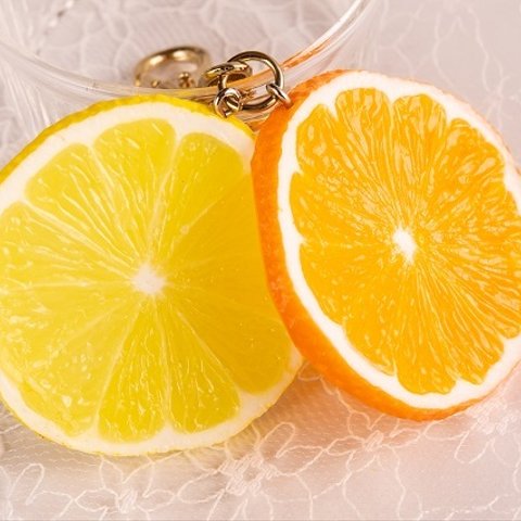 キーリング(キーホルダー)　レモンスライス＆オレンジスライス　食品サンプル　グッズ　ハンドメイド