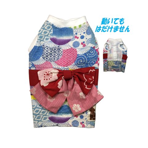 浴衣風ウエア うちわ柄 S/M/L サイズ 税込み、犬服*浴衣、浴衣ワンピース、ワンコ*浴衣、ハンドメイド、犬服*涼しい、ゆかた