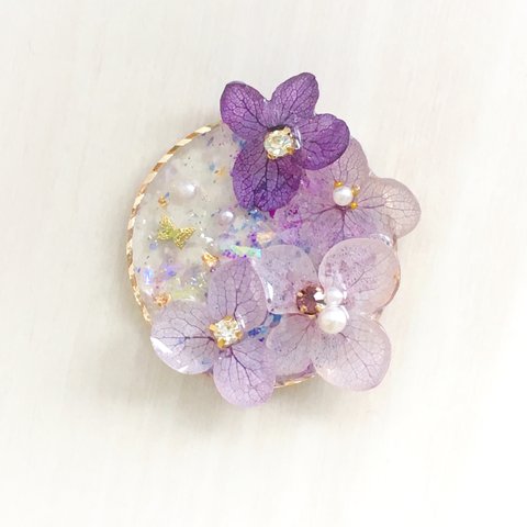 紫グラデーションの紫陽花ブローチ