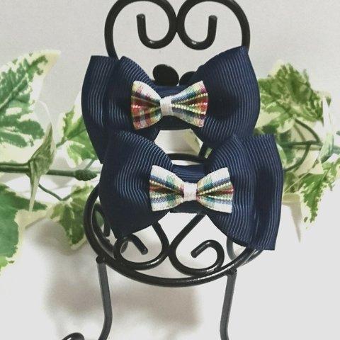 【送料込み】 torte ❇ ribbon  ribbon ( navy )   キッズ ヘアゴム      