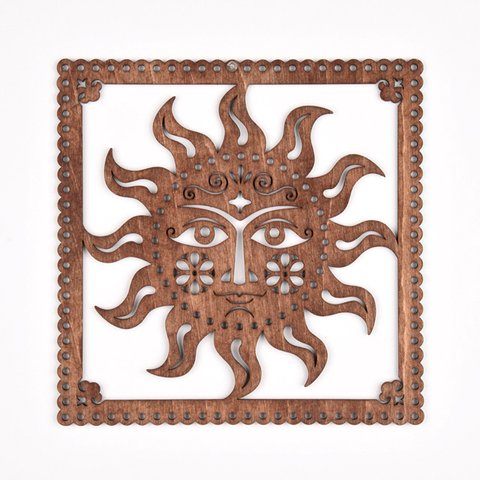 ウッドフレーム「太陽」（木の壁飾り Wooden Wall Decoration）