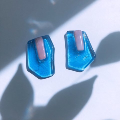 アンティークガラス 青×ピンク 