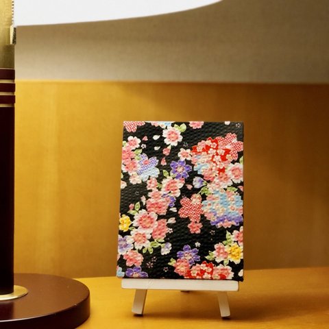 【カラフルな咲き誇る夜桜 A】 和柄木製ファブリックパネル F0