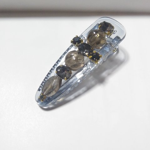 天然石とビジューのヘアクリップ