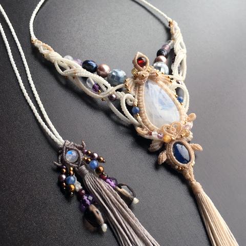 rainbow moonstone × kyanite / raffine  #マクラメネックレス#