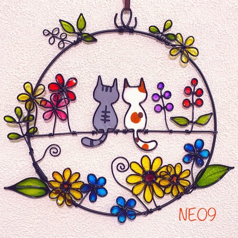 【WL NE09 ネコねこ猫】ディップアート　ワイヤークラフト　ワイヤーアート