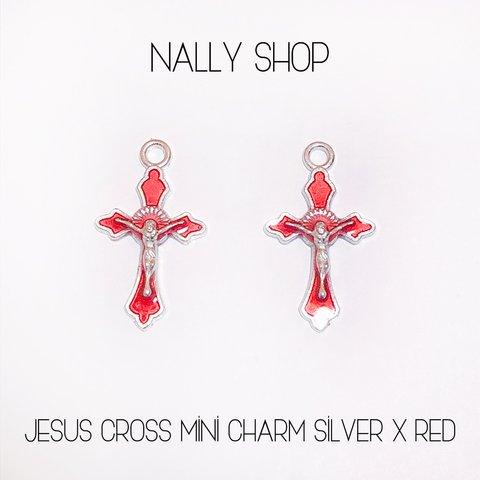 【4個】Jesus Cross Mini Charm (Silver×Red)