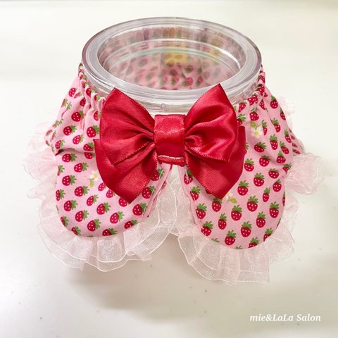 ペット用いちごフリルシュシュ首輪🍓ピンクレッド🎀犬 猫 うさぎ