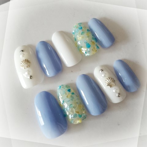 Blue Crush shellネイルチップ Aqua🐚