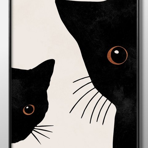 9983■ポスター　A3サイズ　『黒猫 CAT』　アート　イラスト　北欧　デザイン　上級マット紙