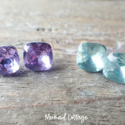 *sv925*Square Shape Chrystal ☆ライラックサンセット☆アクアマリンブルー