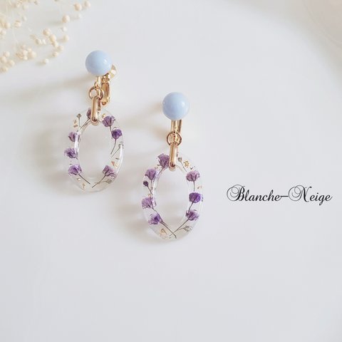 【お値下げ】oval flower wreath earrings⌒* lavender