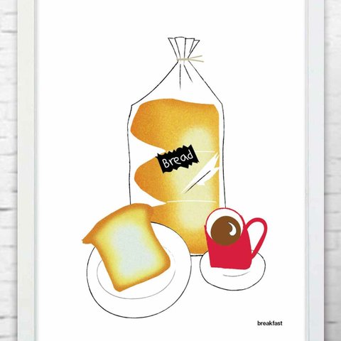 朝食　パン　イラスト  アートポスター　おしゃれ　アート　ポスター　A4 　アートポスター　（アート　seiで検索）　636