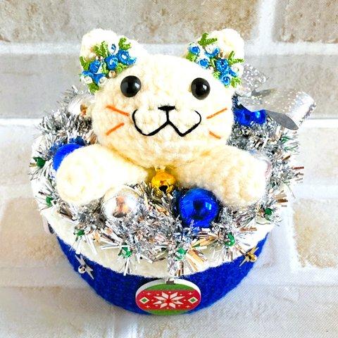 🎄猫さんひょっこりクリスマスキャンディボックス～１点限定品！【青】