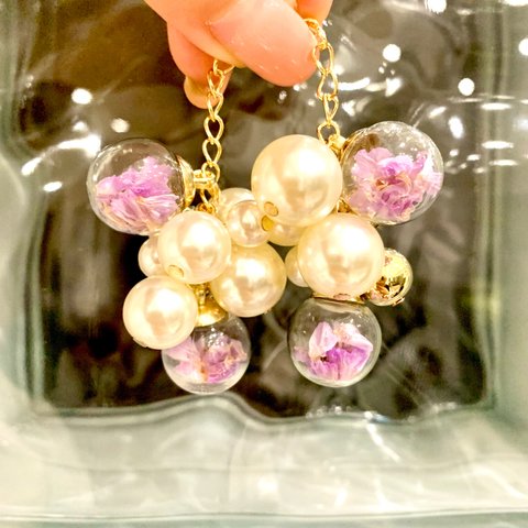 ガラスドーム パール アクセサリーパーツ 花びら入