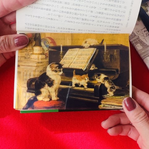 猫の名画の透明栞『ピアノレッスン』　クニップの名画