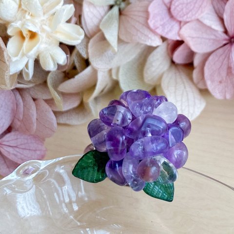 天然石の紫陽花のリング