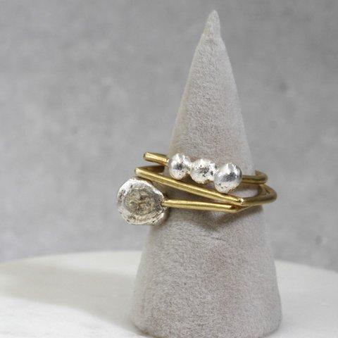 3点set 40700→30800　raindrops Ring + puddle Ring + U ring　真鍮／シルバー