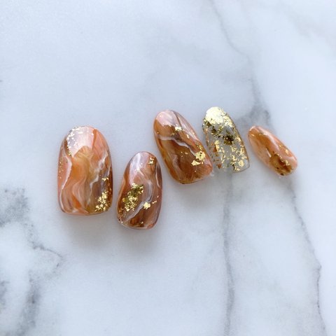 [再販] ネイルチップ　オレンジタイダイネイル💅