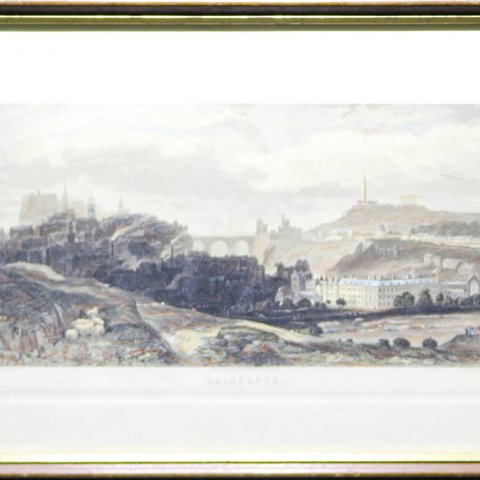 『EDINBURGH』/ アンティーク / エッチング / 銅版画 / 彩色 / 額 / 1800年代