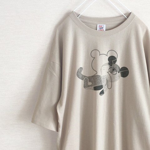 「幽体離脱」テディベア　ビッグシルエット　Tシャツ（ベージュ）