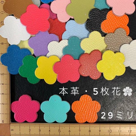 本革　５枚花（２９ｍｍ）　アソート・カラーミックス　３０枚セット