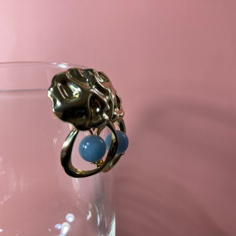 ピアス　エンジェライト&プレートピアス パワーストーンピアス　8mm　(模様丸型/ゴールド)　☆ピアス☆ピアス☆ピアス