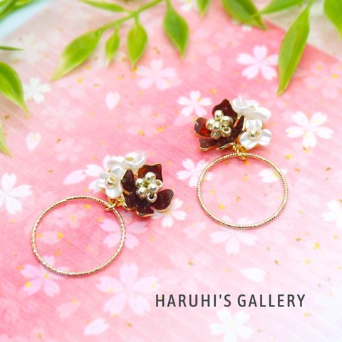 フラワー リング ピアス ／ ノンホールピアス 