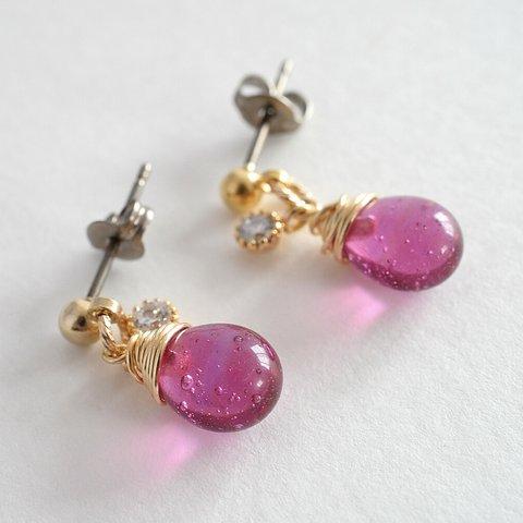 GLASS  Larme pierce/earring チェリーレッド