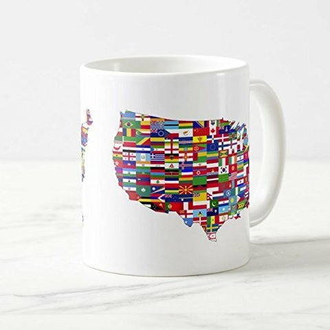 世界各国の国旗で作った地図のマグカップ：フォトマグ（世界の地図シリーズ）（B）