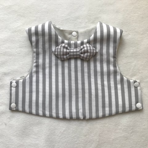 gray stripe×gingham tie bib