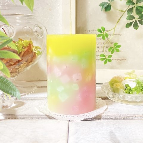 Φ6.7cm×H10cm ペタルキャンドル (イエロー) № 000724 /Gradation Candle