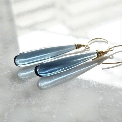 送料無料14kgf Quartz drop pierced earring / earring DARK BLU