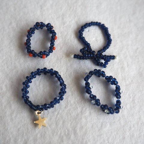  《 ビーズリング 》 Navy Ring