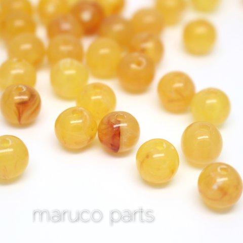 【マーブル天然石調＊8mm＊丸玉＊50個＊両穴】【4#イエロー】ヴィンテージ風◎beads-092-c4-m