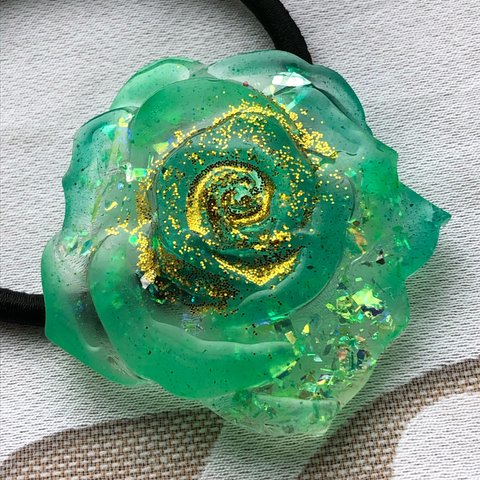 花型ヘアゴム66 グリーン バラ